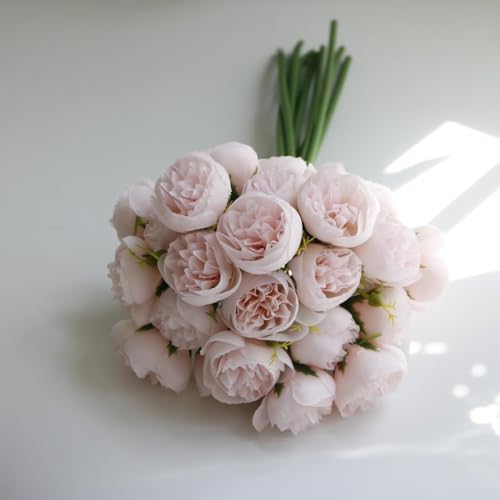 27 Heads Roses Peony Fake Flowers Retro Silk Artificial Rose Flowers (Light Pink) - color: Light Pink