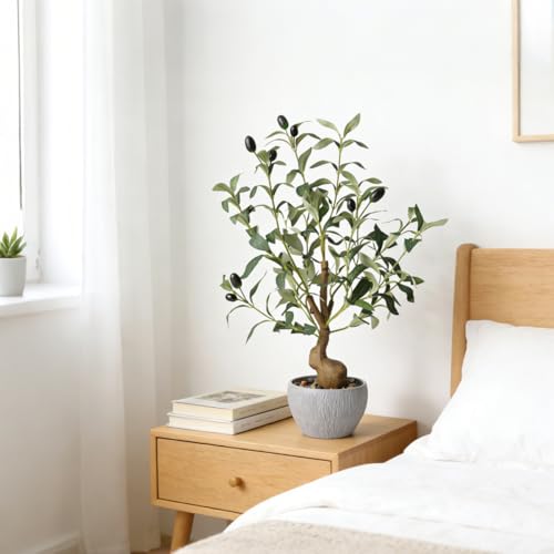 KAIRNE Artificial Black Olive Tree,19.6” Tall Fake Potted Plants,Realistic Decorative Plants Table Indoor Decor,Lifelike Greenry Tree,Fake Olive Tree Gifts for Housewarming Shelf Office Desk Decor - color: Olive Tree