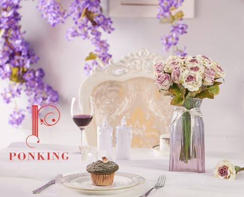 PONKING Rose Artificial Flower 28pcs Realistic Faux Silk Roses Fake Flowers Bouquets Arrangements Decor for Wedding Spring Mother's Day, Home Table Decorations, Light Purple Flower - color: A 28pcs Light Purple Rose