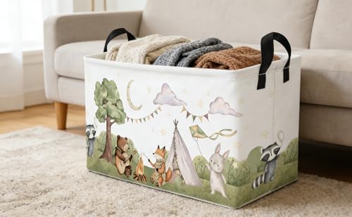 Essme Rectangular Animal Basket,Camping Baskets Empty with Handles,Cute Baskets for kids Room Decor,Boys and Girls, Gift Basket,(Camping animal) - color: Camping animal