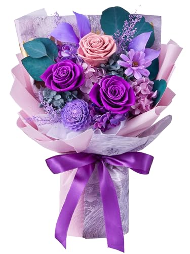 Eterfield Flowers for Delivery Prime, Mother's Day Forever Flowers Bouquet, Preserved Roses and Purple Flowers Birthday Gifts for Her Women Wife Mom Grandma Anniversary Valentines Day Christmas - color: Purple