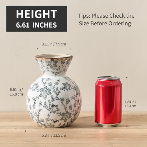 6.61" Ceramic Flower Decorative Antique Vase, Vintage Rustic Chinoiserie Floral Vase for Home Decor, Living Room, Bookshelf, Office, Entryway, Garden, Chinoiserie Decor, Tuscan Decor - color: Gray- 6.61"