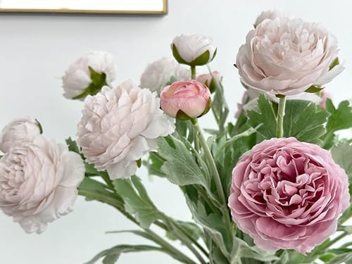 7 Stems Ice Pink & Opal Pink Artificial Ranunculus Flowers, Silk Fake Ranunculus with Adjustable Fuzzy Stems for Home Wedding Party Decor, Silk Flowers for Home Table Centerpiece Office Decoration - color: Ice Pink & Opal Pink