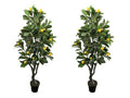 AMERIQUE Pair 4' Lemon Trees Artificial Silk Plant with Fruits, Pre-Potted with Nursery Plastic Pot