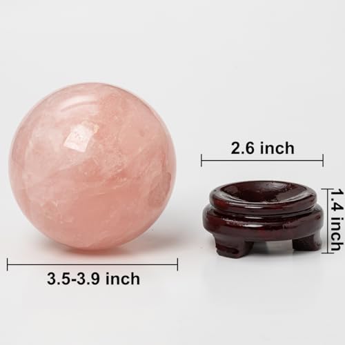 Large Rose Quartz Crystal Sphere Natural Pink Healing Crystal Ball with Stand Meditation Decorative Balls Home Decor 90-100mm/3.5-3.9" - color: Rose Quartz, size: 3.5 - 3.9 inches