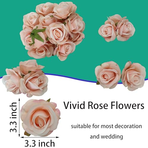 ATFL Artificial Satin Rose Flower Heads,42 Pcs Silk Rose Heads with Stems,3.5'' Rose Artificial Flowers Bulk,Artificial Rose Flower Heads for DIY Crafts Bouquet (42, Blush) - color: Blush
