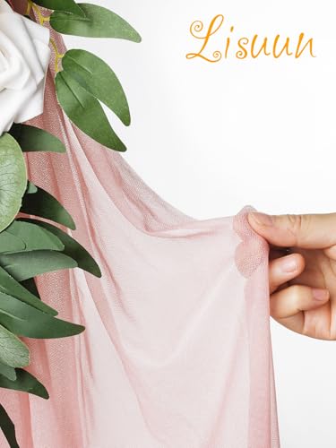 Lisuun Artificial Wedding Arch Flowers with Chiffon Runner, Pack of 3 | Includes 2 Flower Swags, 1 20ft Chiffon Runner and Zip Ties for Wedding Arches, Arbors and Backdrops - color: Fleshy Pink