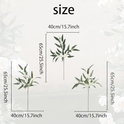 6 Pcs 25.5" Artificial Eucalyptus Stems,Realistic Faux Willow Leaves Greenery Branches for Vase Decor, Wedding Centerpieces, Farmhouse Home Party Decor, Bendable Stems & No Fade - color: Willow Leaves