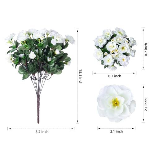 HyeFlora Artificial Fake Flowers Plants for Outdoor Outside Spring Decoration, Faux Silk White Camellia UV Resistant Realistic for Front Door Porch Planter Pot Patio Balcony, 3 Large Bundles - color: White