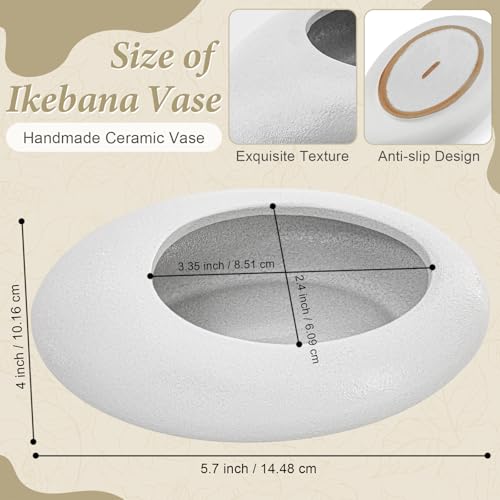 Flower Frog Vase Kit Ikebana Vase with 1.57 Inch Kenzan Japanese White Ceramic Bowl Flower Stem Holder Summer Activity Wedding Art Supplies Craft Centerpieces