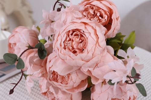Duovlo Artificial Peony Silk Flowers Fake Flowers Vintage Wedding Home Decoration,Pack of 1 (New Pink) - color: New Pink