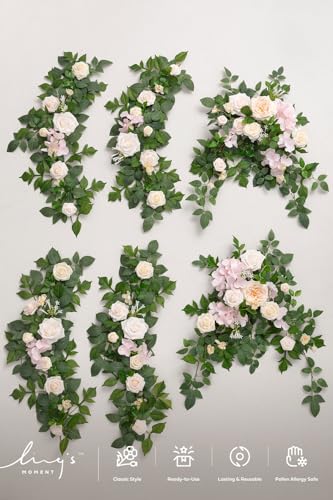 Ling's Moment 9FT Spring Flower Garland for Backdrop Decorations - Wedding Arch Flowers, Eucalyptus & Rose, Artificial Floral Garland for Mantel - Sweetheart Table Decor for Reception, Cream - color: Pk-cream