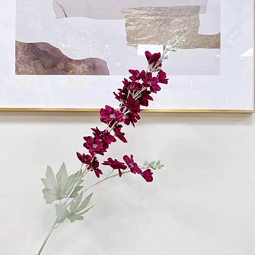 FERIAL 4pcs Artificial Delphinium Flowers Burgundy Silk Flowers Bulk Silk Flowers for Home Garden Wedding Arrangement Table Vase Decor(Burgundy) - color: Red
