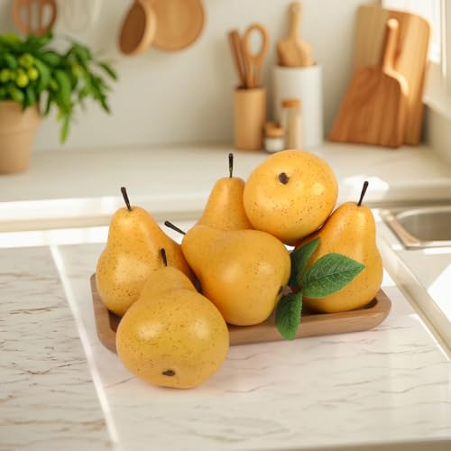 Gresorth 6pcs High Grade Fake Yellow Pear Decoration Artificial Realistic Fruit Simulation for Home Party Holiday Christmas Display - color: E