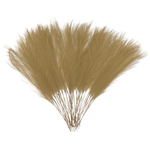 uxcell 50 Pcs Faux Pampas Grass 52cm/20.5" Artificial Fake Dried Pampas Grass Decor with Stem for Floor Vase Filler, Wedding Decoration, Home Decoration, Brown - color: Brown