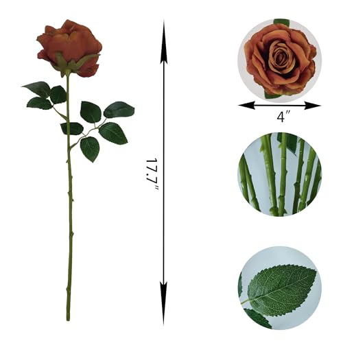 Fake Burnt Orange Roses Artificial Flowers,Floral Diameter 4'',20 Pcs Artificial Silk Roses Flowers with Stems for Wedding Arrangement Centerpieces Party Home Table Decorations (20, burnt orange ) - color: Burnt Orange 20