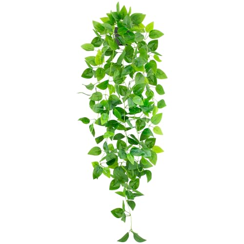 Artificial Hanging Plants with Black Pot, 39.37" Faux Pothos Trailing Vines, Potted Fake Greenery Indoor for Home Bathroom Bedroom Wall Shelf Decor - color: Pothos