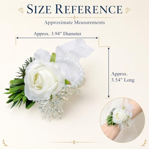 ChezMax Handmade White Wrist Flower Artificial Hand Flower with Ribbon 4 PCS for Bride Groom Wedding Prom Party - color: A-white Wrist Flowers-4 Pcs