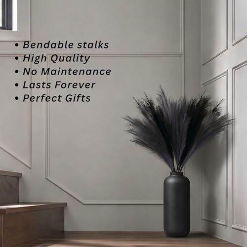 Faux Pampas Grass Decor, 9 PCS 37''/3.1FT Tall Fluffy Black Gray Fake Pompas Floral, Large Artificial Pompous Grass Branches for Floor Vase Fillers, Boho Farmhouse Room Wedding Decor - color: Black Gray