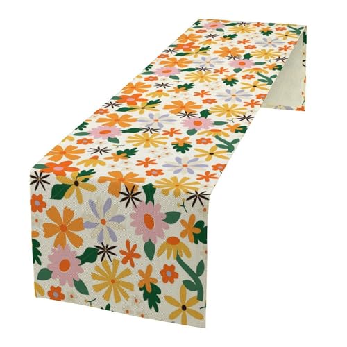 Retro Hippie Flower Table Runner Abstract Groovy Florals 1970s Boho Mid Century Dinner Runner for Country Farmhouse Home Kitchen Party Holiday 36X13inch - color: Bohoflower-7, size: L36"x W13"