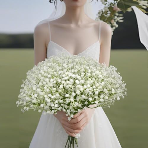 Babys Breath Artificial Flowers Bulk, 40 Pcs Faux Gypsophila for Wedding Bouquets, Bridal Decor, Home Decor – Realistic Long-Lasting Fake Flowers, Bendable Stems, 5.6oz, 11.5 Inch White - size: 40Pcs