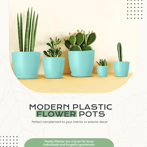 Utopia Home - Plant Pots Indoor with Drainage - 7/6.6/6/5.3/4.8 Inches Home Decor Flower Pots - Plastic Planters for Indoor Plants, Cactus, Succulents Pot (Aqua, Pack of 10) - color: Aqua, size: Pack of 10