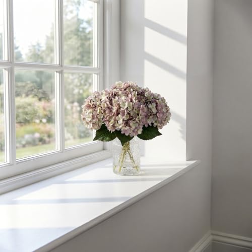 6Pcs Artificial Fake Flowers Plants Silk Hydrangea 1 Flower Head Arrangements Wedding Bouquets Decorations Plastic Floral Table Centerpieces Home Kitchen Garden (Gray Purple) - color: Gray Purple