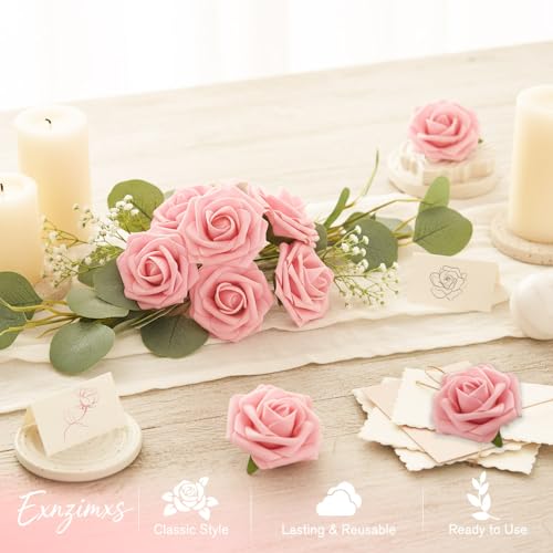 Artificial Flowers, 25pcs Blush Pink Fake Roses with Stems for DIY Wedding Decor Bridal Bouquets Party Centerpieces, Foam Artificial Roses for Home Flower Arrangement Craft Table Decoration - color: Blush Pink