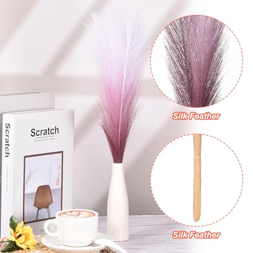 PATIKIL 17 Inch Faux Pampas Grass, 6 Pcs Boho Decor for Home Decoration Artificial Tall Fluffy Stems for Wedding Flower Party Vase Arrangement Centerpieces, Gradient Wine Red - color: Wine Red