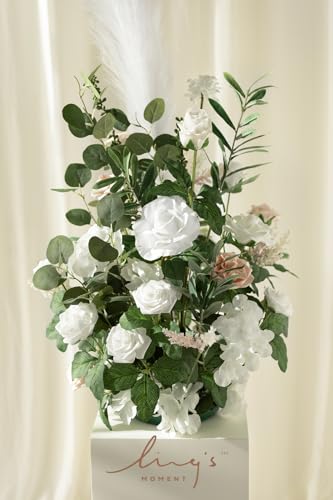 Ling's moment 41" Tall Free Standing Artificial Flowers Arrangements 2 pcs, Wedding Arch Altar Stage Decorations White Sage for Spring Ceremony Reception Rose Fake Floral Party Outdoor Garden Decor - color: Wht-white & Sage