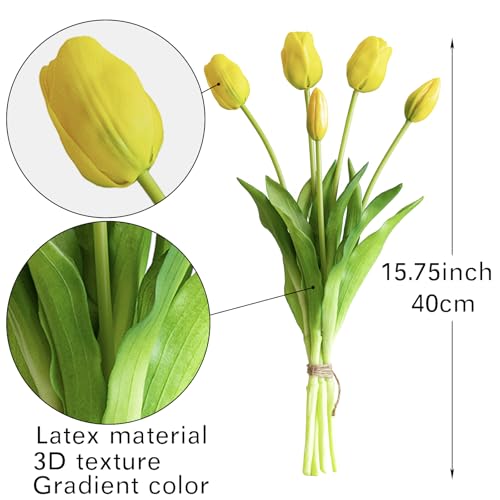 DUYONE 15pcs Artificial Tulips Flowers, Soft Touch Latex Bouquet, Fake Tulips for Office Wedding Party Home Kitchen Garden Decoration - color: 15pcs Yellow (No Vase)