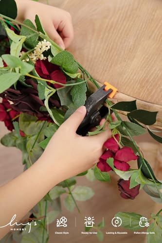 Ling's moment 2PCS Burgundy Artificial Floral Swags Wedding Arch Flowers Table Centerpieces Dark Red Rose Garland Wine Red for Sweetheart Head Table Easel Wall Entryway Board Backdrop - color: Red-bordeaux Red
