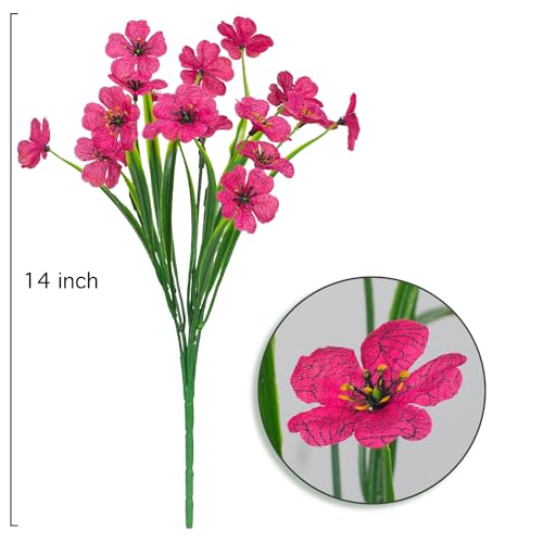 Outdoor Artificial Flowers 21 UV Resistant Bundles Fake Flower Plastic Plants Faux Silk Flowers Porch Hanging Garden Porch Window Box Decorating (Rose Red) - color: Rose Red