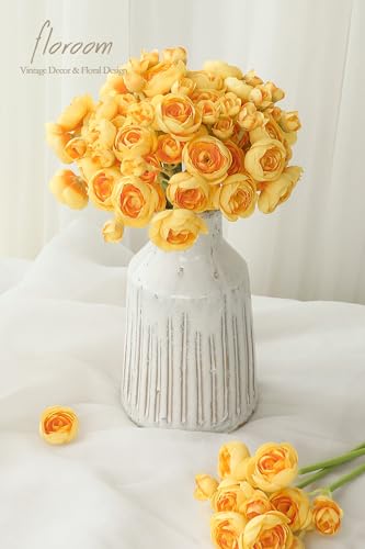 Floroom Ranunculus Artificial Flowers 18 Pcs Golden Yellow Faux Silk Mini Ranunculus Bulk Fake Wedding Filler Flowers for DIY Bouquets, Centerpieces, Bridal Shower Decorations & Arrangements - color: Golden Yellow