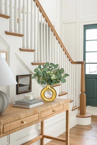 Artificial Eucalyptus Stems in Ceramic Vase 14.23" Fake Eucalyptus Plant Decor Gold Donut Vase with Greenery Centerpiece Table Decorations Small Faux Green Plant for Home Farmhouse Wedding Table Decor - color: Gold