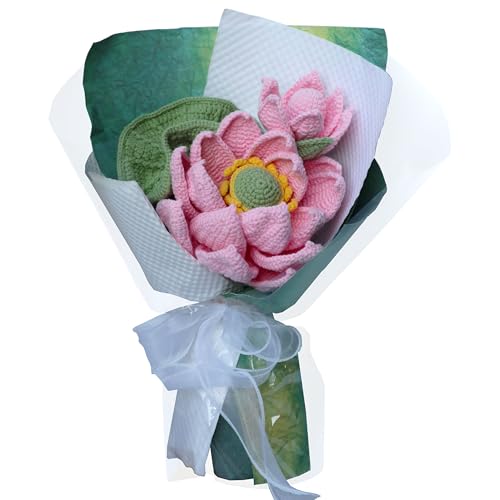 Pink Lotus Summer Crochet Flowers Bouquet Handmade Knitted Artificial Flowers Home Decor - color: Flowers009