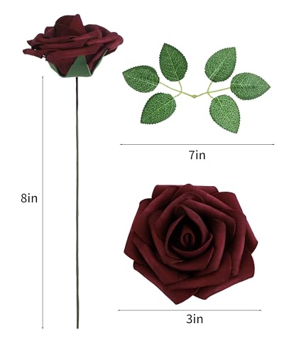 DuHouse 25Pcs Artificial Roses Flowers Fake Roses with Stems Real Touch Foam Flowers for DIY Wedding Bouquet Centerpiece Floral Arrangement Party Home Decor (Burgundy) - color: Burgundy, size: 25pcs