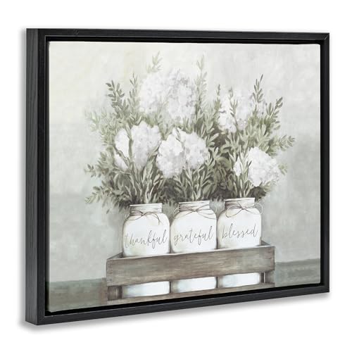 'Pristine Hydrangea Bouquet Sentiments'| Floating Frame Canvas Art | Stupell Industries | Black, 31 x 25 Inches, Easy to Hang and Sturdy, Made in USA, by Dogwood Portfolio - color: Jet Black (Matte), size: 30"L x 24"W