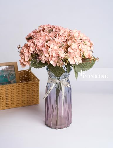 PONKING Hydrangea Artificial Flower 3pcs Realistic Faux Silk Hydrangeas Fake Flowers Bouquets Arrangements Decor for Wedding Spring Mother's Day, Home Table Decorations, Pink Champagne Flower - color: E 3pcs Pink Champagne Hydrangea