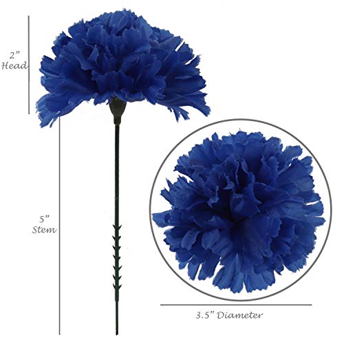 Larksilk 100 Pack Artificial Carnations - Bulk Silk Flowers for Weddings, Mother's Day, Graduations, Easter & Memorial - 3.5" Heads, 5" Stems, Real Touch Petals, 18 Colors Available - Royal Blue - color: Royal, size: 100