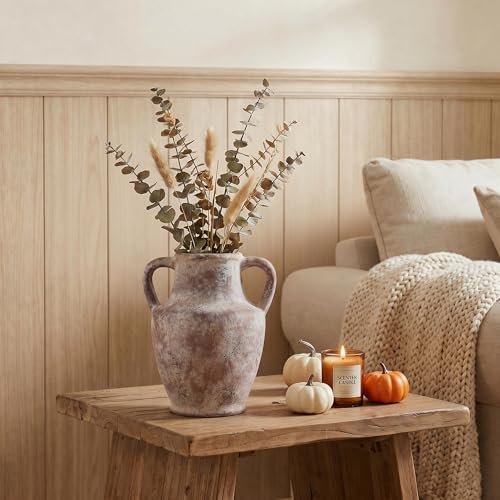 Ceramic Flower Vase with Handles, 8.66 inch Tall Clay Decorative Vases Farmhouse Rustic Vases Pottery Vases for Home Decor Living Room Table Centerpiece Bookshelf Coffee Desk Fireplace, Terracotta - color: 8.66 in - Terracotta