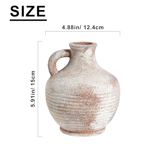 Sunddo 6 inch Rustic Ceramic Flowers Vase, Terracotta Pottery Small Vase with Handle, Farmhouse Decor,Table, Living Room, Bathroom, Shelf, Mantel Decor Brown - color: Rustic Brown - 6, size: 6 Inch