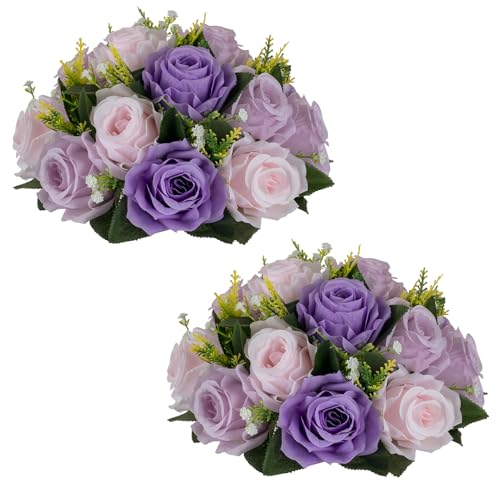 NUPTIO Artificial Flower Ball Centerpieces: Lilac & Purple & Pink Rose Arrangements for Wedding Party Tables - 2 Pcs Faux Silk Floral DIY Kissing Balls for Home Event Dining Decorations - color: Deep Purple & Light Purple & Light Pink, size: 2 Pcs