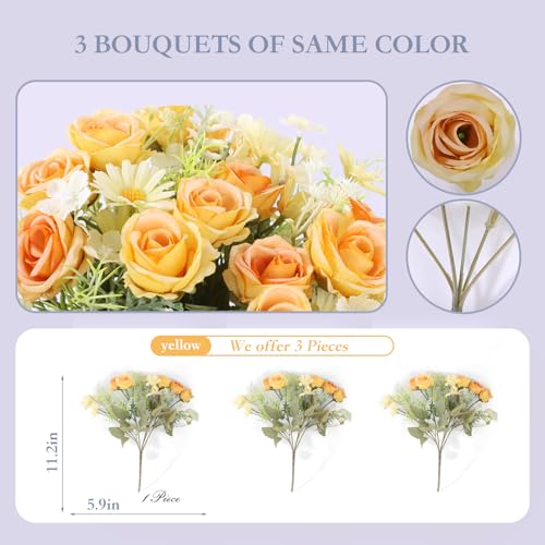 Artificial Silk Fake Flowers Bouquet Fake Roses Flowers Faux Flower Arrangement Wedding Bride Bouquets for Home Centerpieces Decor(Yellow) - color: Yellow