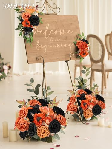 Artificial Flowers Combo Box Set Fall Fake Flowers Silk Mix Roses Peonies with Stems for DIY Bridal Wedding Decor Bouquets Centerpieces Baby Shower Party Home Decorations Orange Black 24pcs - color: Orange Black