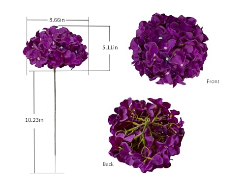 DuHouse Hydrangea Silk Flowers Artificial Flowers with Stem Fake Flower Heads for Wedding Centerpiece Home Decor Pack of 6 (Dark Purple) - color: Dark Purple