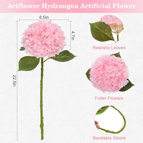 Artflower 4Pcs Real Touch Hydrangea Artificial Flowers, 22.5'' White & Pink Full Latex Faux Hydrangea Flowers for Home Floral Arrangements Wedding Bouquets Kitchen Table Centerpiece Decorations - color: White & Pink, size: 4 Pcs