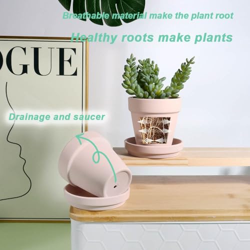 vensovo 3 inch Pink Terracotta Clay Pots for Plants with Saucer - 12 Pack Small Terra Cotta Planter Great for Garden Windowsill Indoor & Outdoor Wedding Favors Gifts - color: Pink