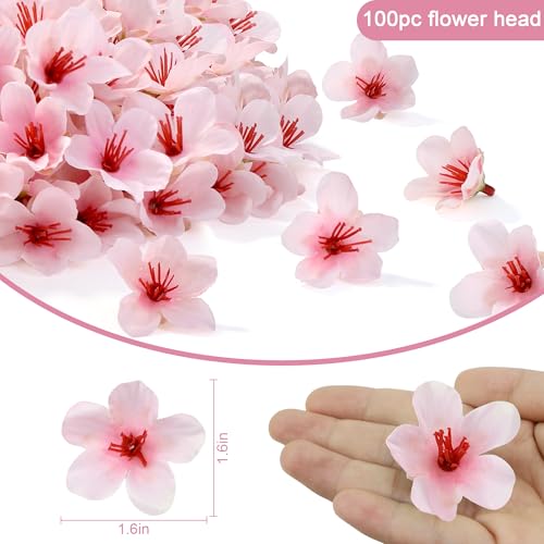 SITUMEIZI 100 Pcs Mini Pink Cherry Blossom Flowers Head Artificial Small Cherry Blossom Head Fake Mini Flowers for Wedding Decor, Graduation Cap, Cake, DIY Flower Wall Party Decor 1.6 inches - color: Pink-cherry