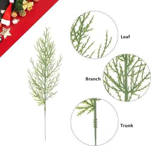 Alpurple 60 Pcs Artificial Pine Branches- 13.7 Inches Fake Greenery Pine Sprigs- Plastic Faux Pine Picks for Christmas DIY Garland Wreath Floral Home Garden Decoration - color: 60 Pcs